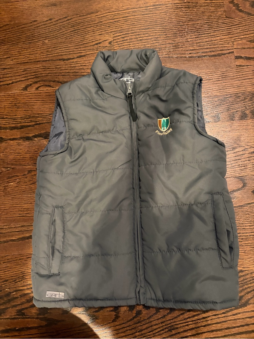 Children's Gray Puffer Vest with Embroidered Crest